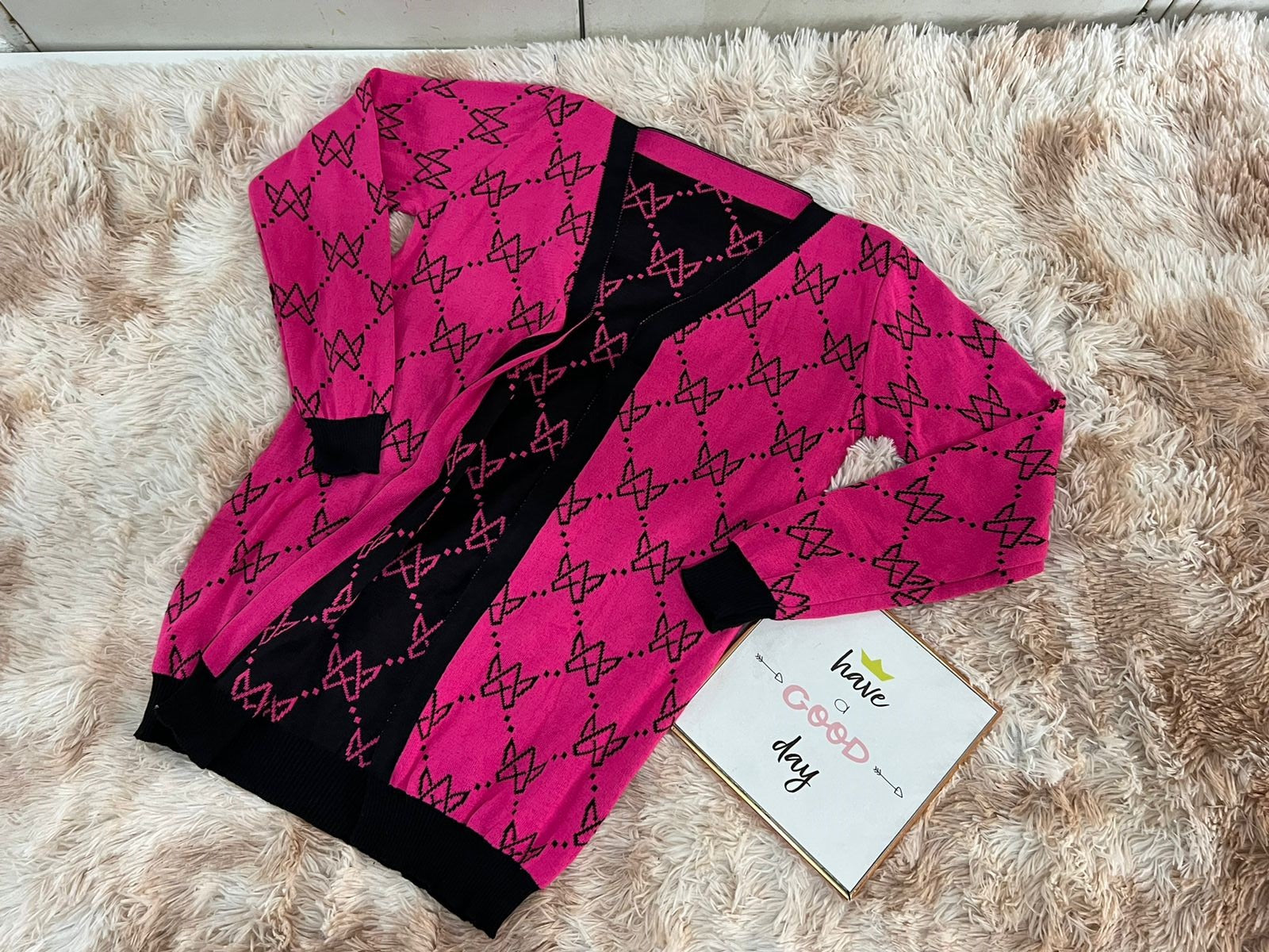 Casaco Tricot Estampado Bicolor