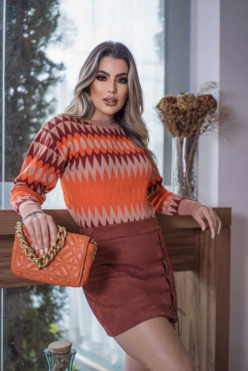 Blusa Tricot Manga Longa Estampa ZigZag