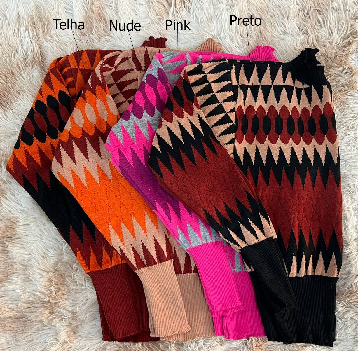 Blusa Tricot Manga Longa Estampa ZigZag