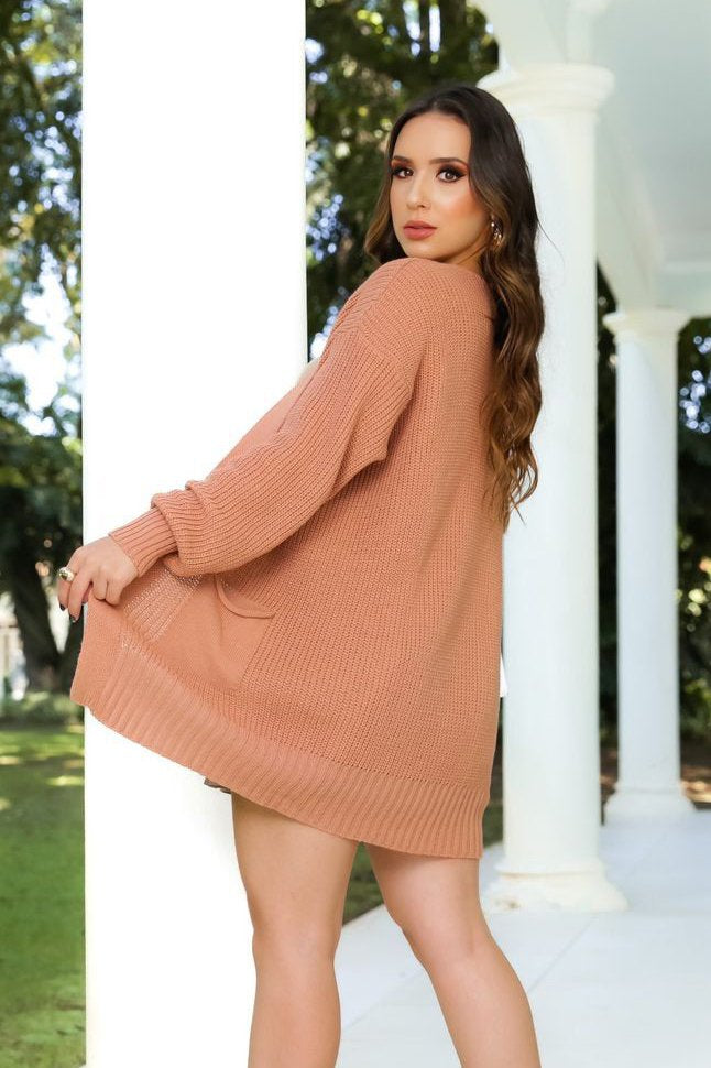 Cardigan Tricot Básico com Bolso