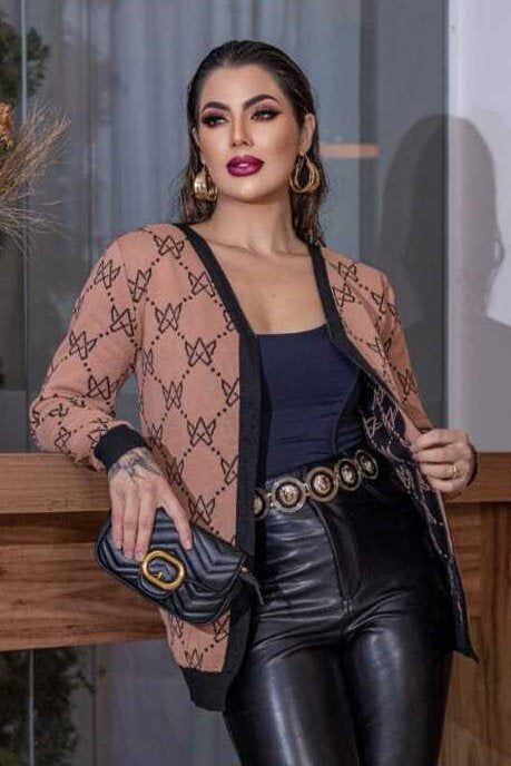 Casaco Tricot Estampado Bicolor