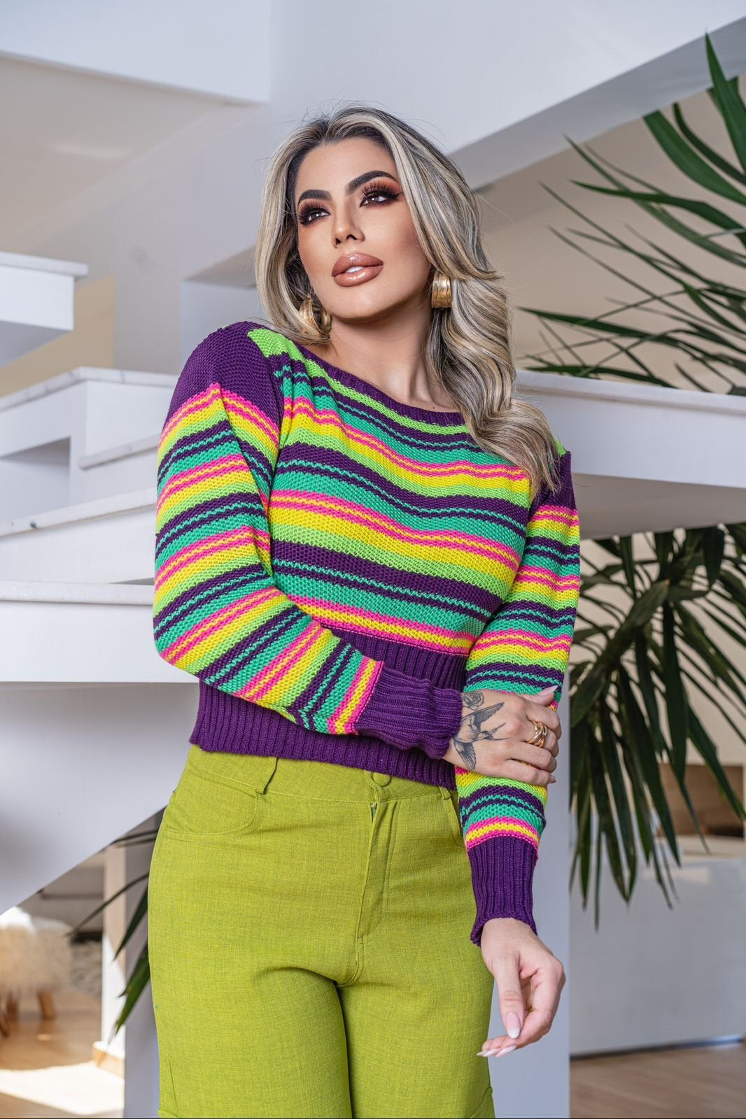 Cropped Tricot Listrado Canoa
