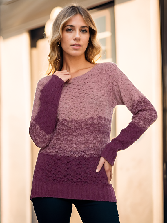 Blusa Tricot Manga Longa Relevo Tricolor
