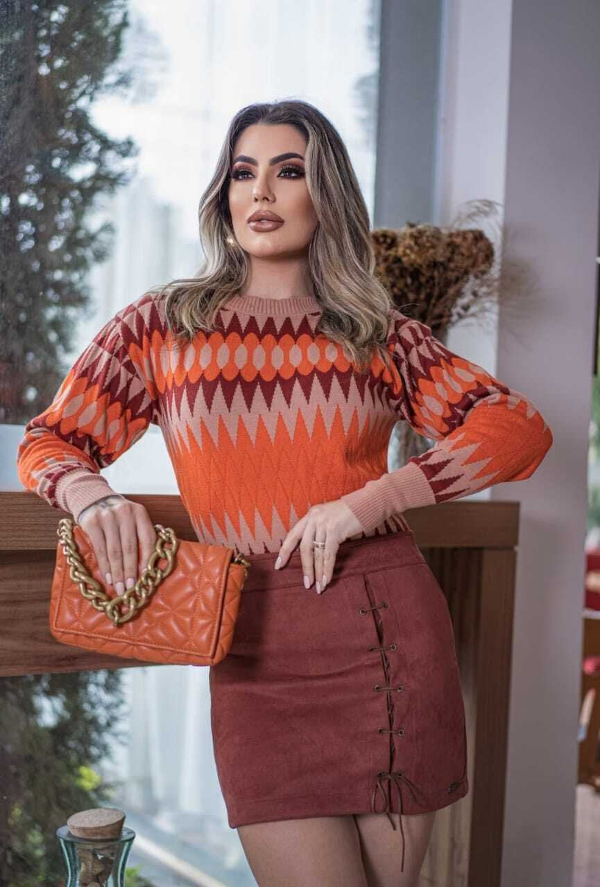 Blusa Tricot Manga Longa Estampa ZigZag