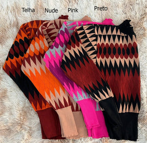 Blusa Tricot Manga Longa Estampa ZigZag