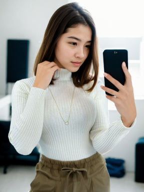 Blusa Tricot Canelada Manga Longa Gola Alta