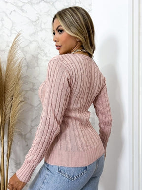 Blusa Tricot Gola V Manga Longa