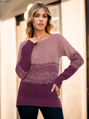 Blusa Tricot Manga Longa Relevo Tricolor