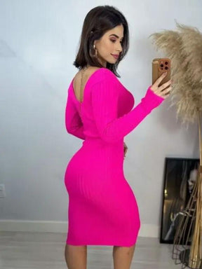 Vestido Tricot Canelado Midi Manga Longa